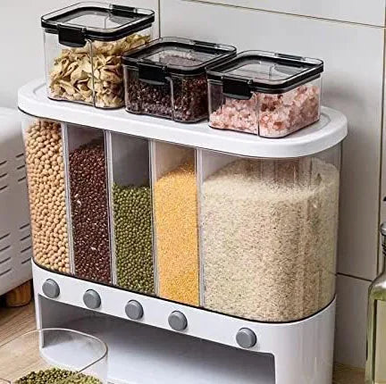 6-Grid Plastic Rice & Dry Grain Dispenser with Dried Fruit Storage Food Storage Container in Carton Packaging
