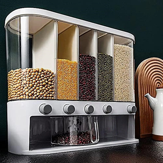 6-Grid Plastic Rice & Dry Grain Dispenser with Dried Fruit Storage Food Storage Container in Carton Packaging