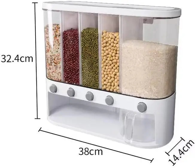 6-Grid Plastic Rice & Dry Grain Dispenser with Dried Fruit Storage Food Storage Container in Carton Packaging